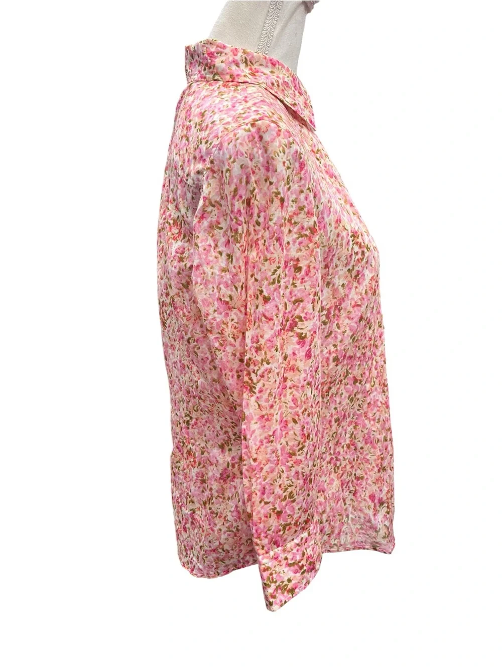 Talbots Pink Floral 100% Cotton Button Down Shirt Blouse Size 10